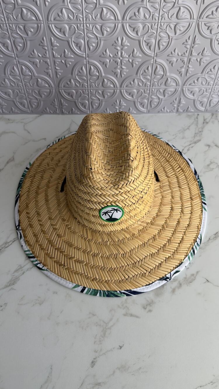 Shade Shack Straw Sun Hat Wide Brim Palm Print Underbrim Beach Lifeguard Hat OS